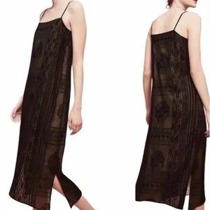Floreat Black Sheer Slip Maxi Dress with Subtle Pattern